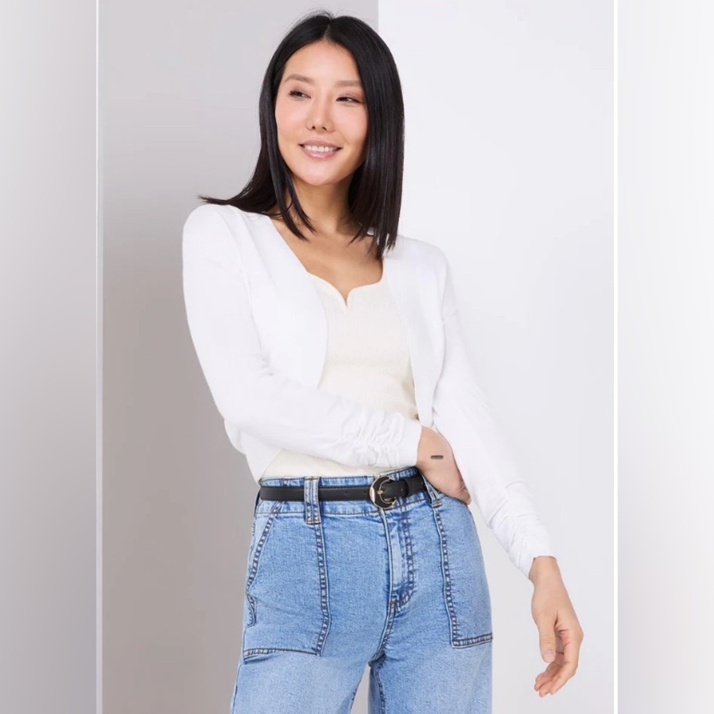 3/4 Ruched Sleeve Bolero Sweater